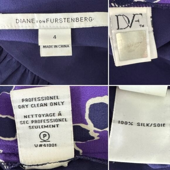 Diane Von Furstenberg Louise silk purple floral long sleeve blouse 4 - Picture 11 of 12